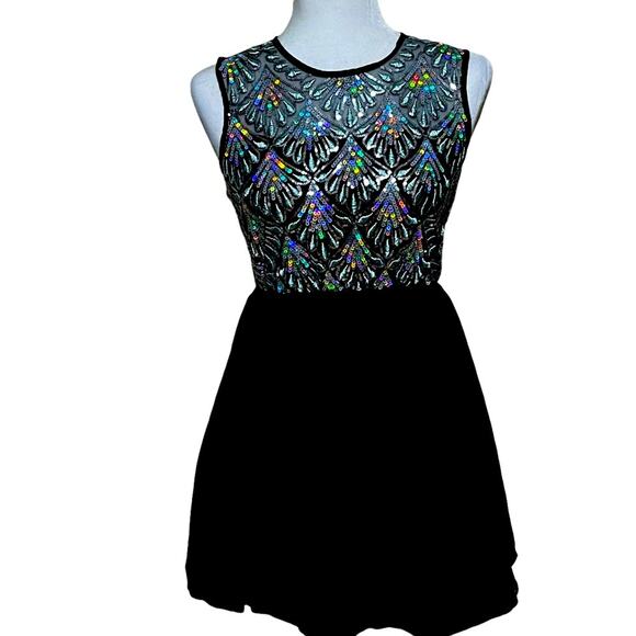 Sequin Mini Party Little Black Dress Chiffon Prom Dress Juniors Size 1 - Picture 3 of 16